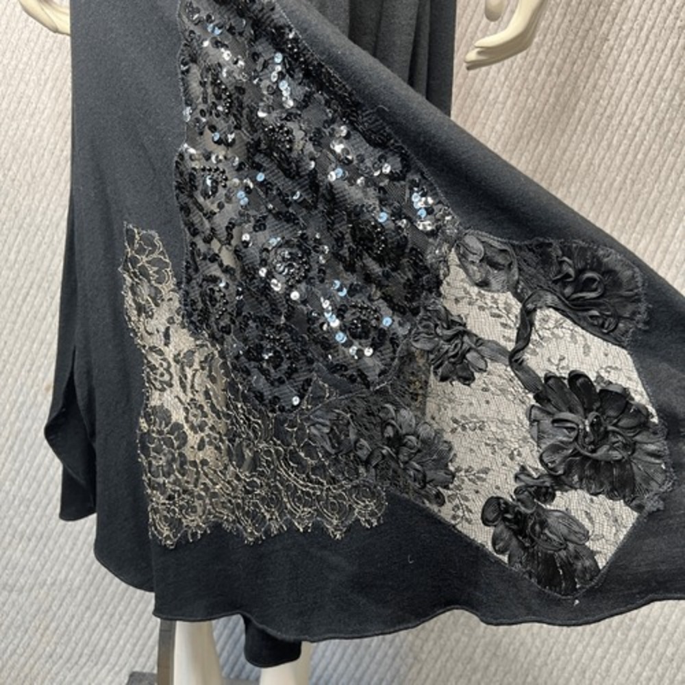 Vintage Yoly Munoz Size 10 Maxi Slip Dress Flowy Lace Beaded Sheer Elegant Black - Picture 12 of 14